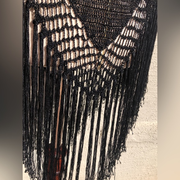 Bebe Vintage 90s Black Crocheted Poncho. Pink/Fuchsia Embroidered Flowers. OSFM - Picture 5 of 5